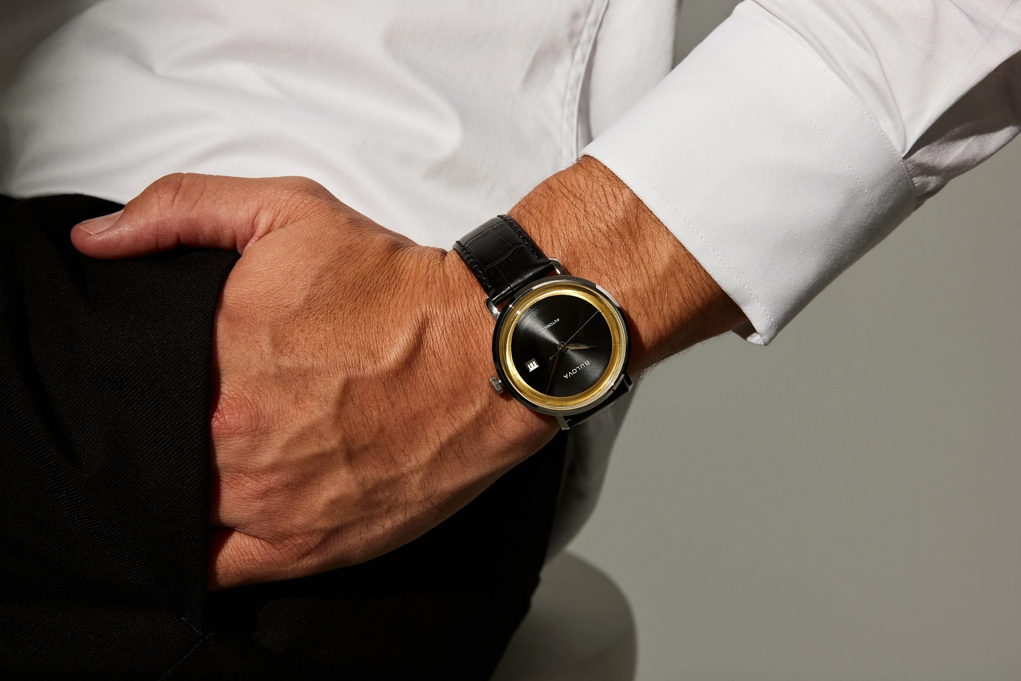 Black Dial Leather Strap Rat Pack 96B406 | Bulova